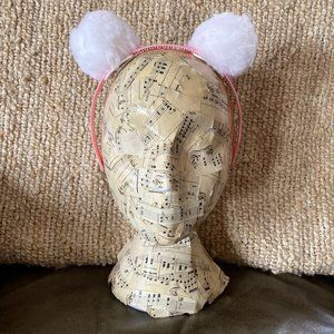 Handcrafted pom pom headband. White on pink. new!